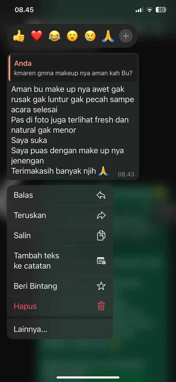 Testimoni WhatsApp pengantin puas Griesmakeup Malang 7